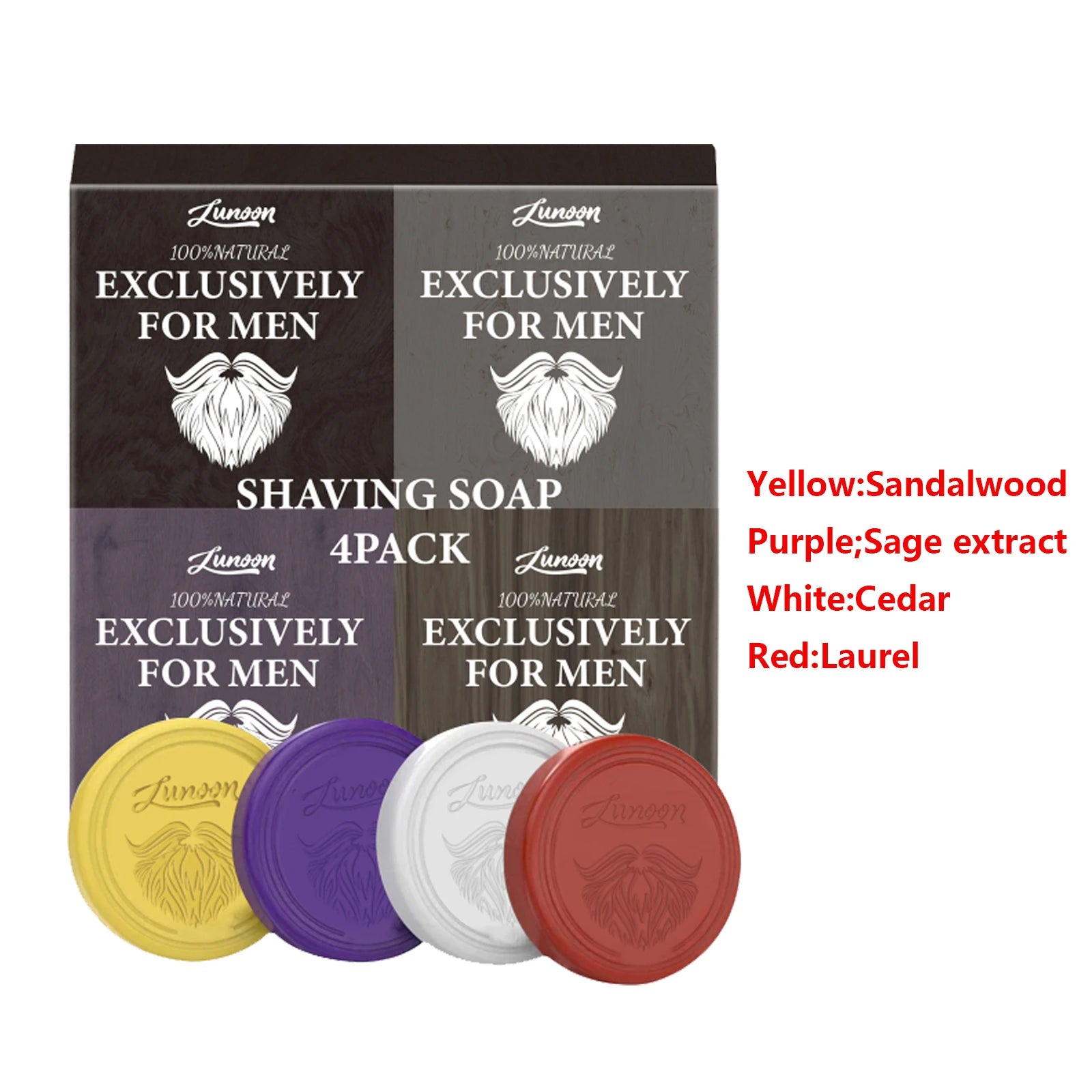 Sandalwood Men’s Shaving Soap Set 4pcs - Rich Foaming, Gentle Deep Clean, Softening & Refreshing Handmade Beard Care Soap 80g*4.