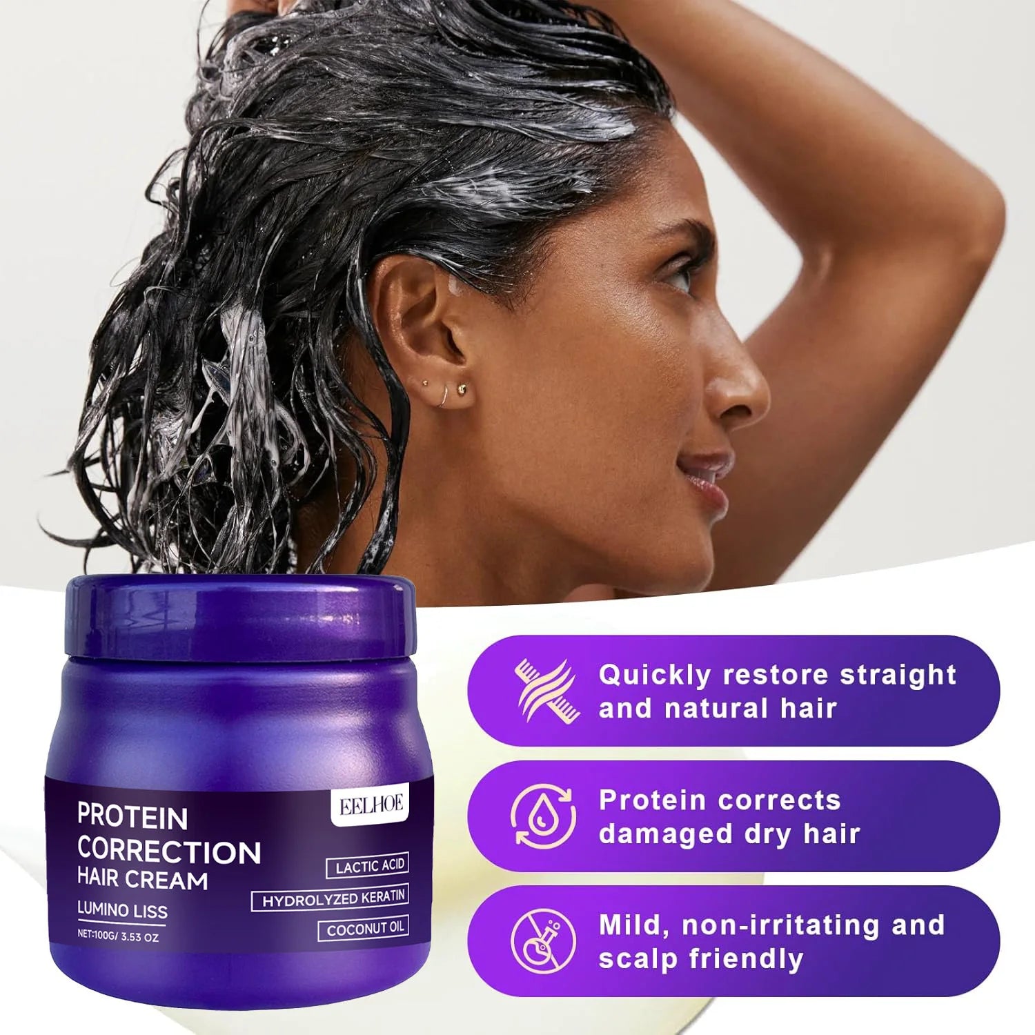 Keratin Protein Straightening Hair Mask Deep Repair for Dry Damaged Frizzy Hair Restore Softness Gloss Nourishing Hair Treatment