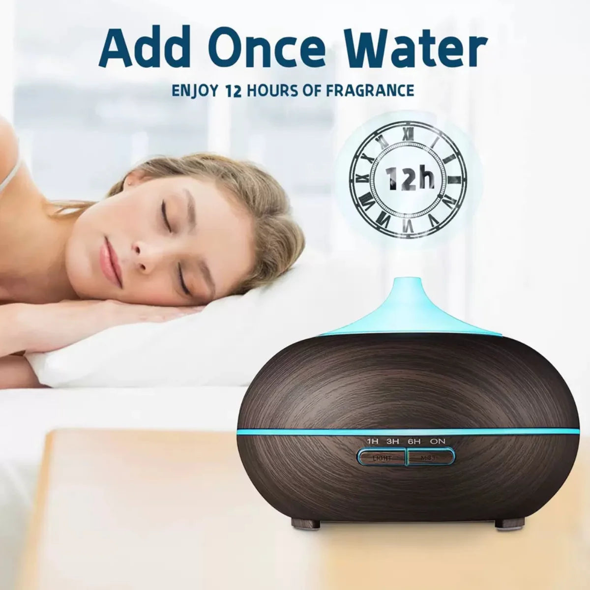 550ml Wood Grain Aroma Diffuser & Cool Mist Humidifier with Remote Control, Timer, US Plug