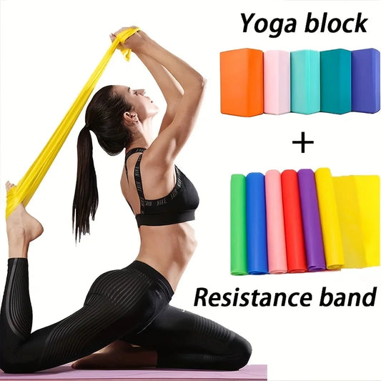 3pcs Set with Two Yoga Blocks+Resistance Bands, EVA Yoga Blocks, Stretching Resistance Bands Suitable for Beginner Yoga, Stretch
