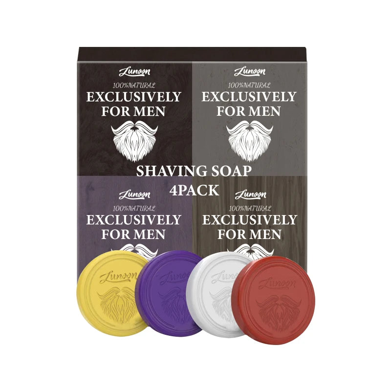 Sandalwood Men’s Shaving Soap Set 4pcs - Rich Foaming, Gentle Deep Clean, Softening & Refreshing Handmade Beard Care Soap 80g*4.