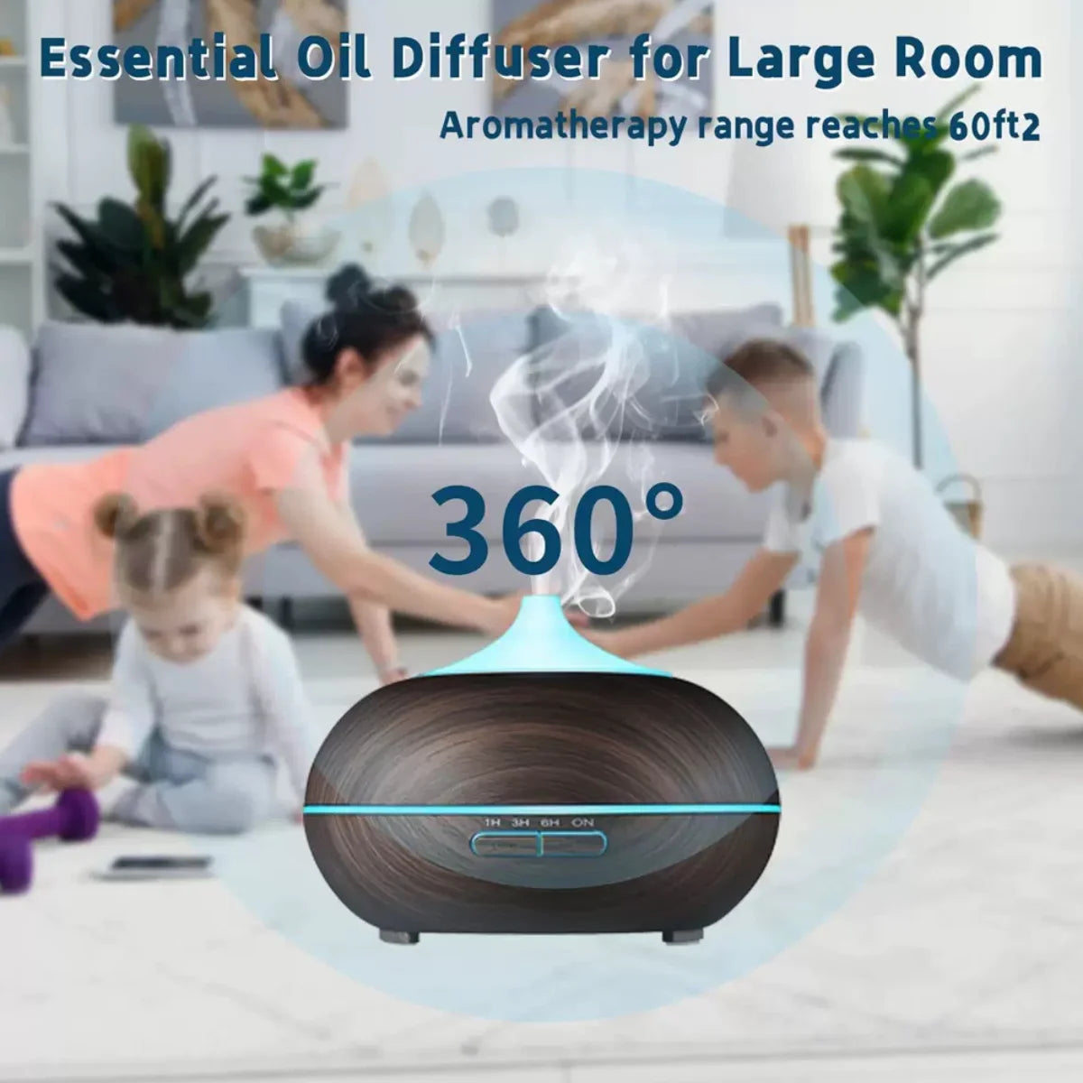 550ml Wood Grain Aroma Diffuser & Cool Mist Humidifier with Remote Control, Timer, US Plug