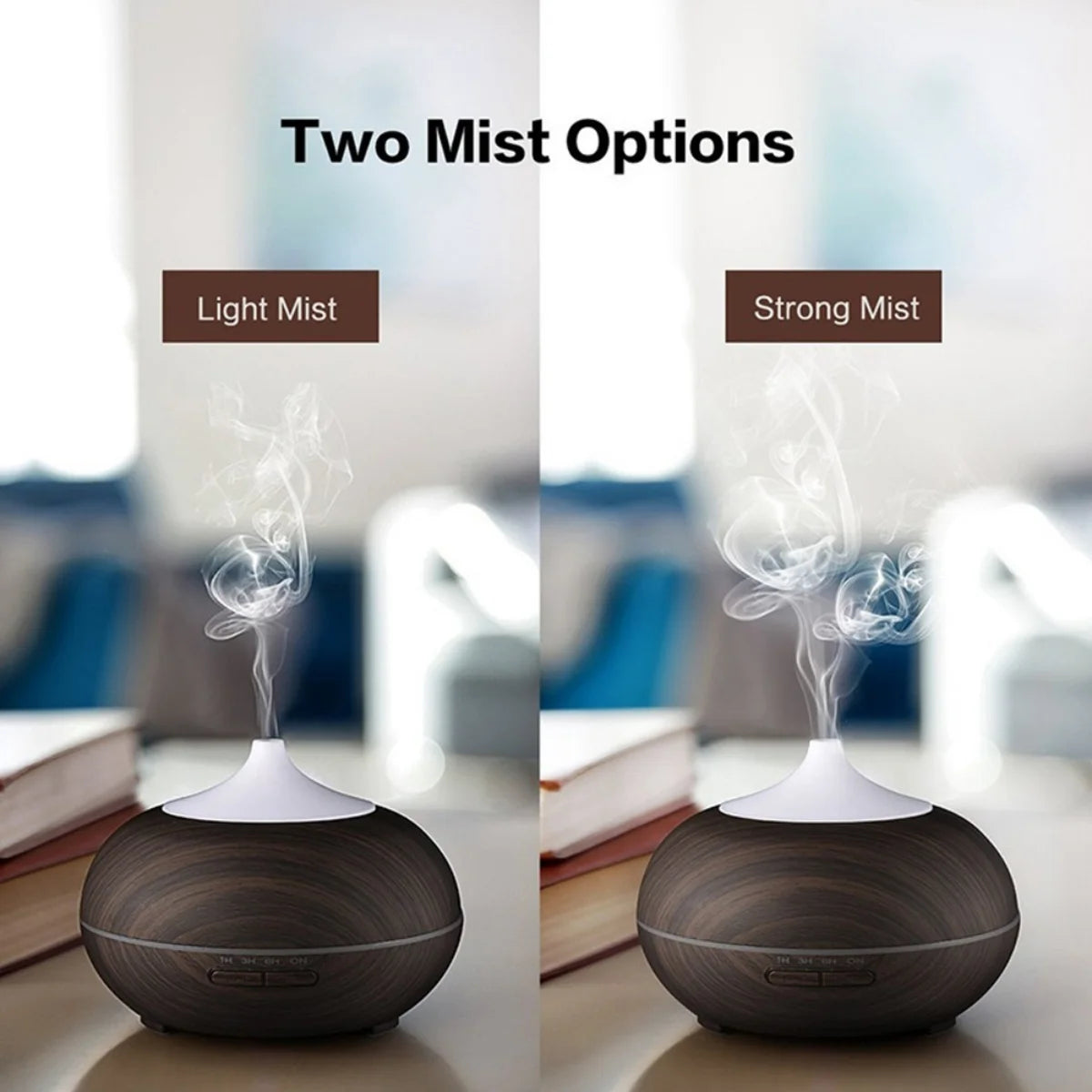 550ml Wood Grain Aroma Diffuser & Cool Mist Humidifier with Remote Control, Timer, US Plug