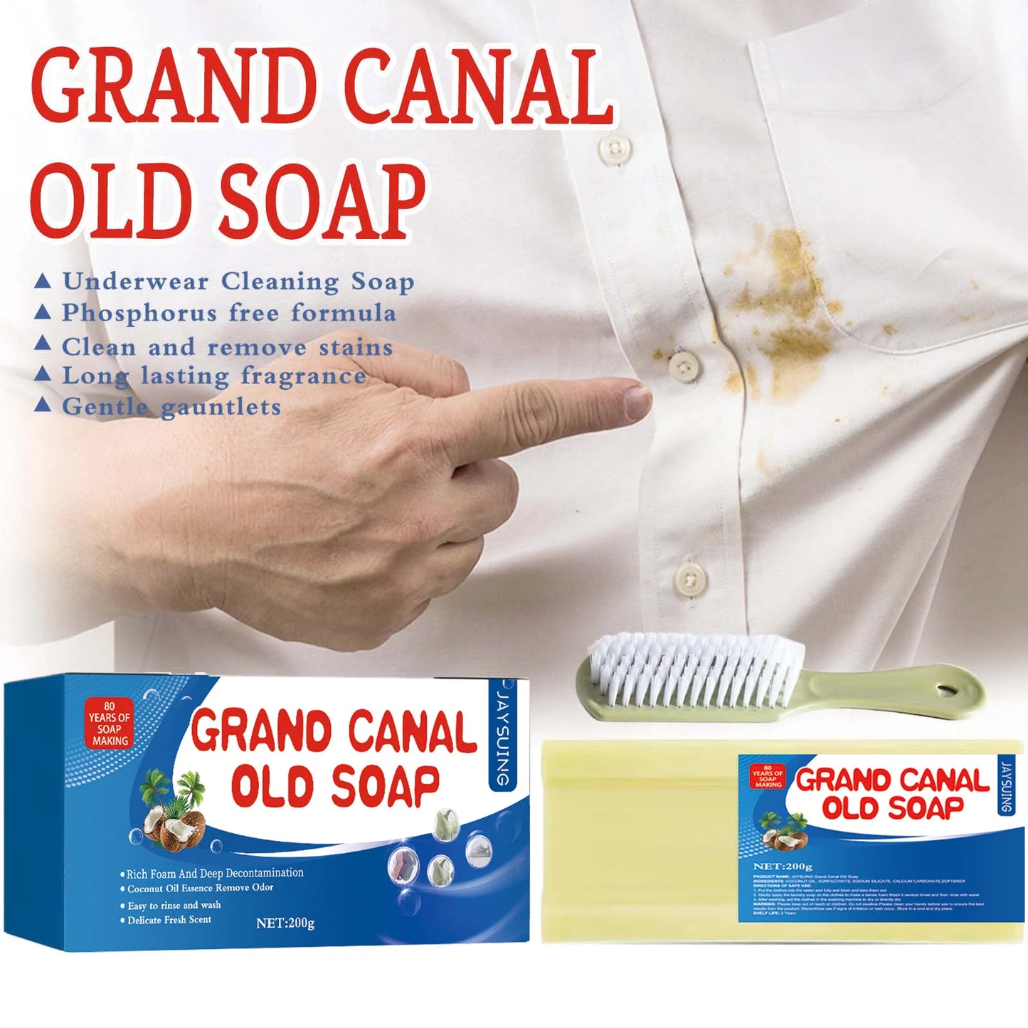 Laundry Cleaning Soap Grand Canal Soap Stains Odors Remover Underwear Cleaner Bleach Clothing Soap Household Washing Detergent