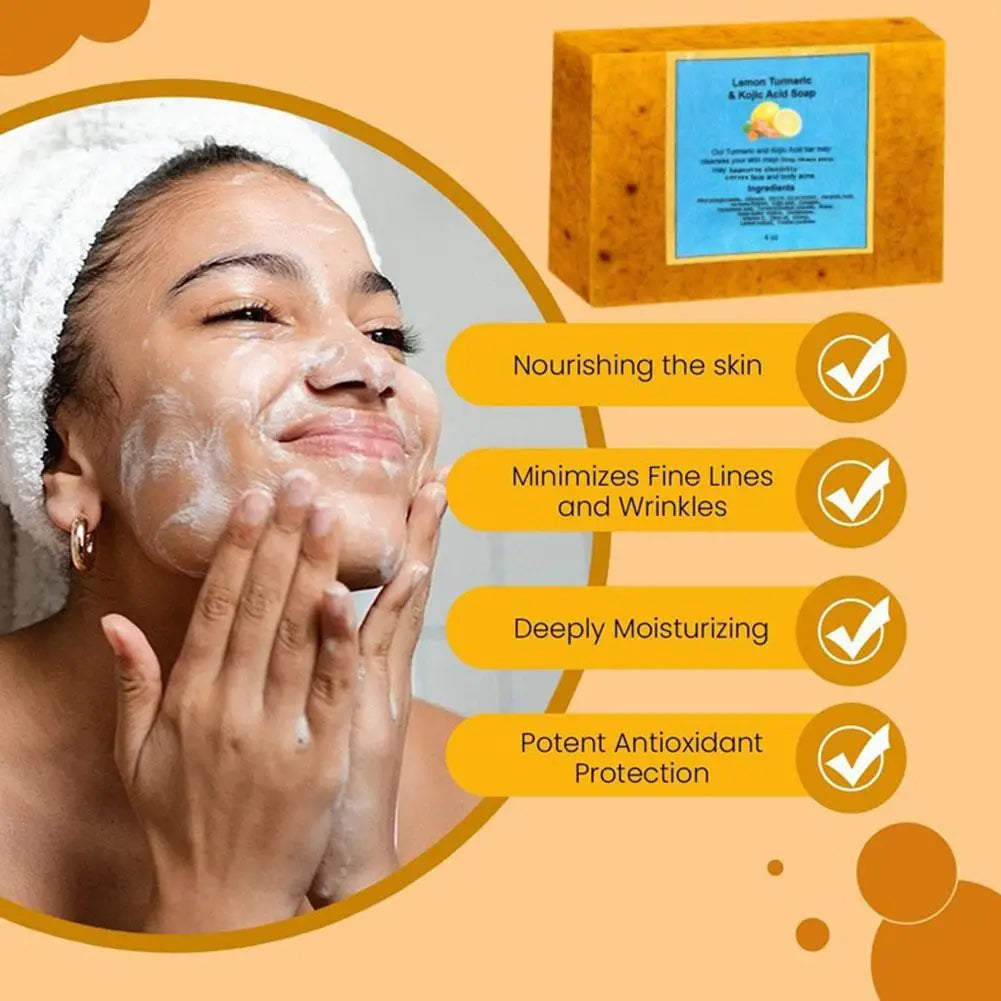 Natural Turmeric & Lemon Brightening Skin Soap Face Deep Cleansing Pore & Mite Removal Soap Exfoliate Oil Control Skin Care Soap