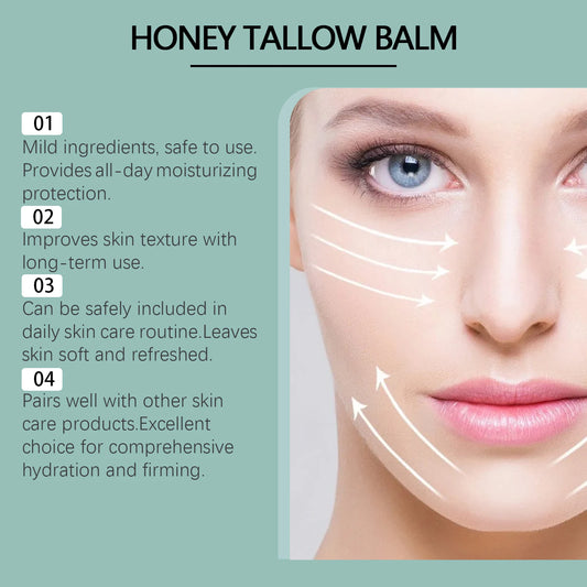 Grass Fed Beef Tallow Honey Face Cream Deep Hydrating Firming Moisturizer Nourishing Face Cream Long-lasting Moisture Lock Soften Skin Facial Hydrating Cream