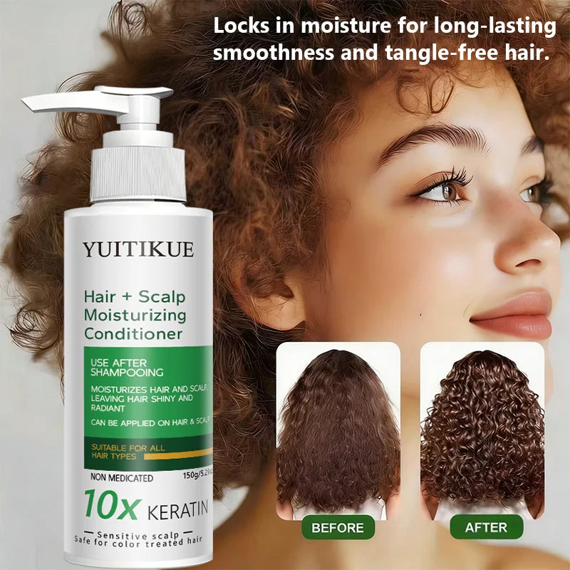 YUITIKUE 10x Keratin Conditioner | Sensitive Scalp Friendly, Repairs Dry Damaged Hair, Shiny Finish 150g