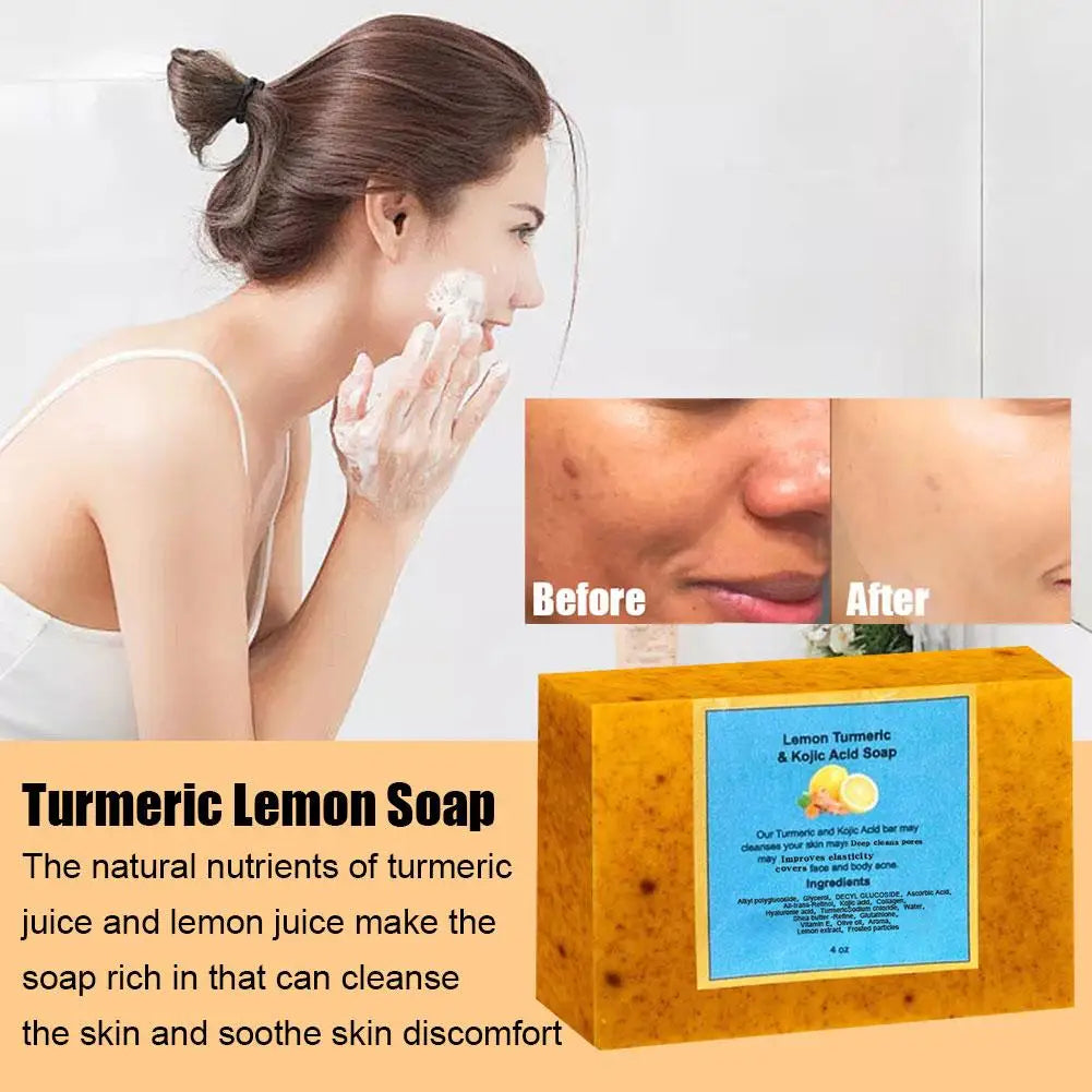 Natural Turmeric & Lemon Brightening Skin Soap Face Deep Cleansing Pore & Mite Removal Soap Exfoliate Oil Control Skin Care Soap