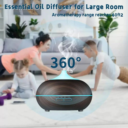550ml Wood Grain Aroma Diffuser & Cool Mist Humidifier with Remote Control, Timer, US Plug