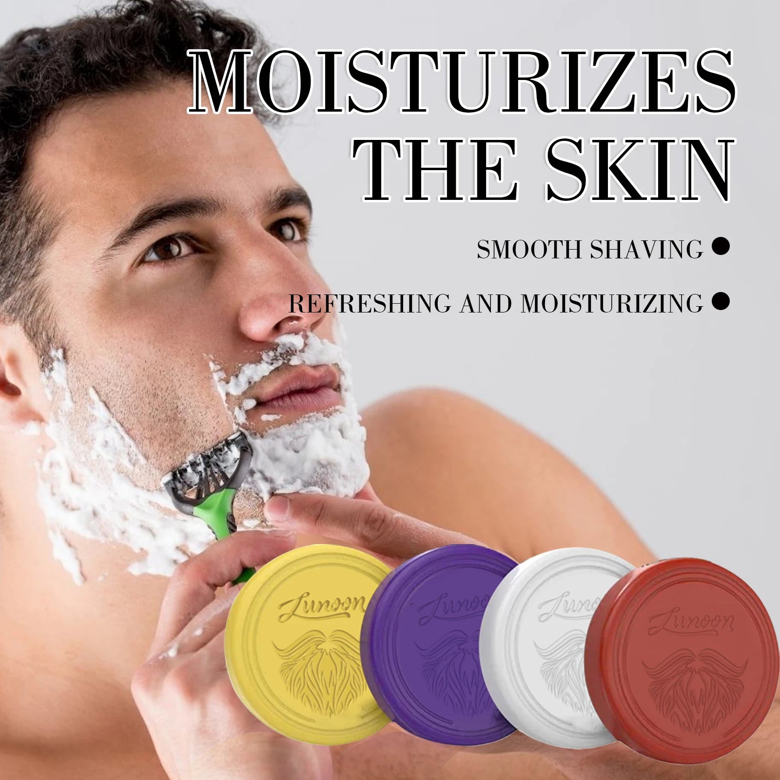 Sandalwood Men’s Shaving Soap Set 4pcs - Rich Foaming, Gentle Deep Clean, Softening & Refreshing Handmade Beard Care Soap 80g*4.