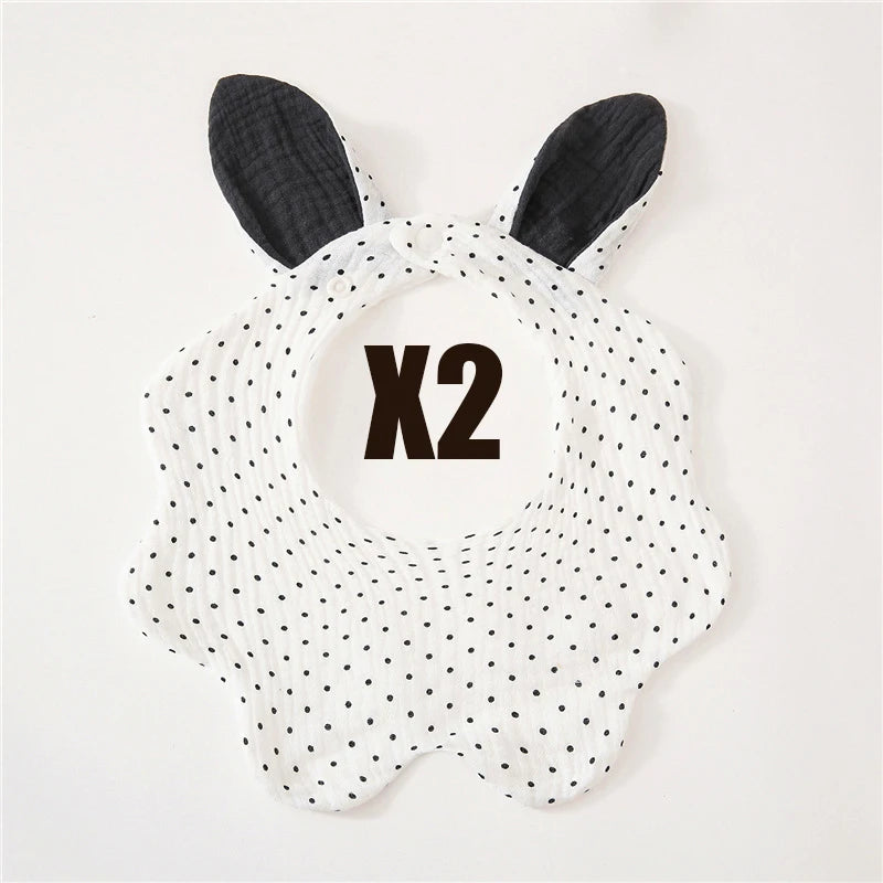 Muslin Bibs 2 Pack Organic Cotton Baby Bib For Drooling and Teething Cute Rabbit Ears Absorbent Saliva Towel With Snap Button