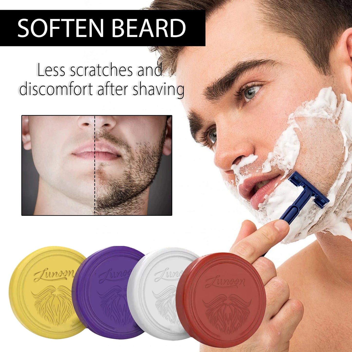 Sandalwood Men’s Shaving Soap Set 4pcs - Rich Foaming, Gentle Deep Clean, Softening & Refreshing Handmade Beard Care Soap 80g*4.