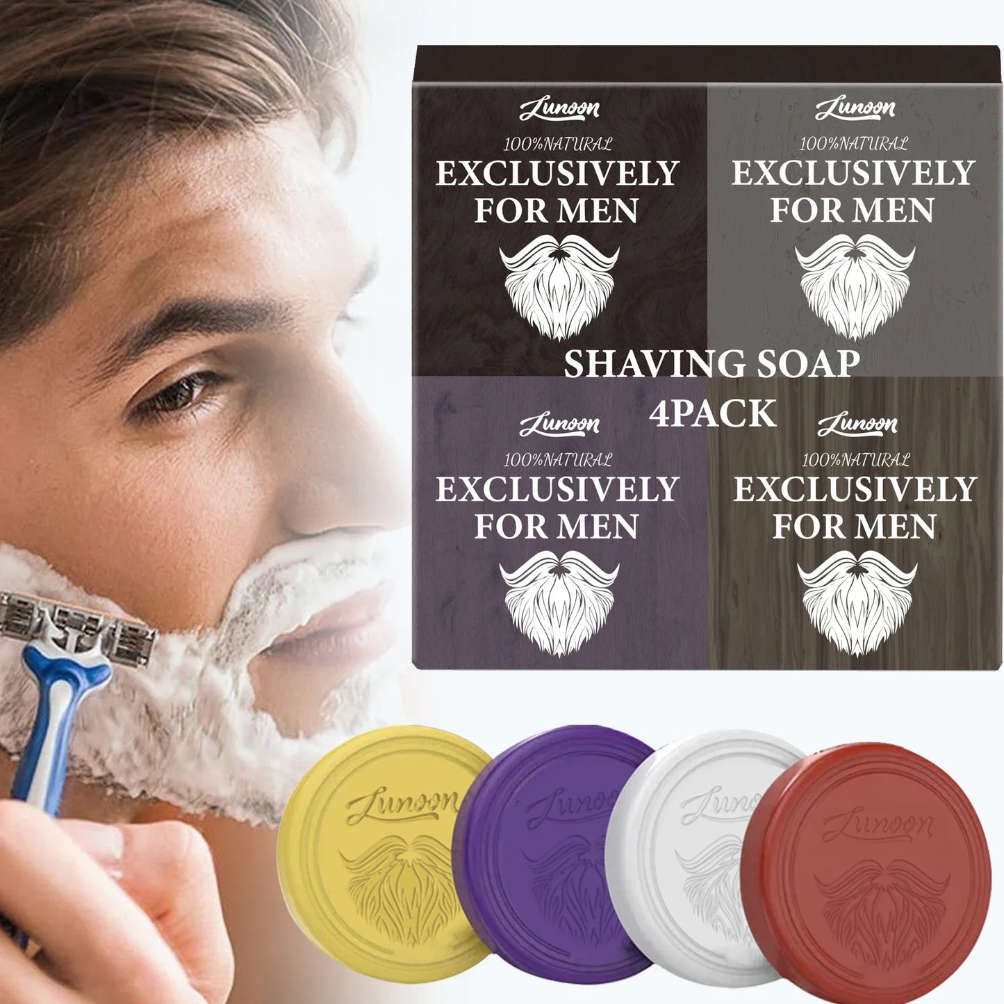 Sandalwood Men’s Shaving Soap Set 4pcs - Rich Foaming, Gentle Deep Clean, Softening & Refreshing Handmade Beard Care Soap 80g*4.
