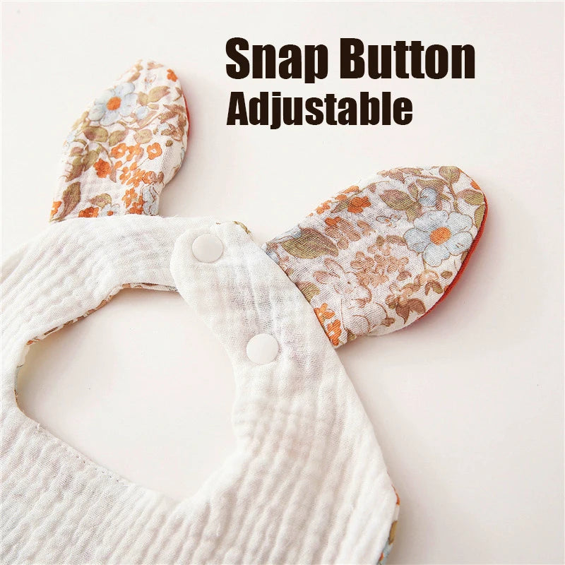 Muslin Bibs 2 Pack Organic Cotton Baby Bib For Drooling and Teething Cute Rabbit Ears Absorbent Saliva Towel With Snap Button