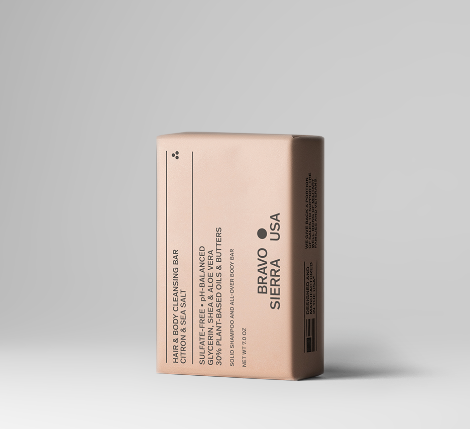 Organic Hair + Body Cleansing Soap Bar for Men Bravo Sierra