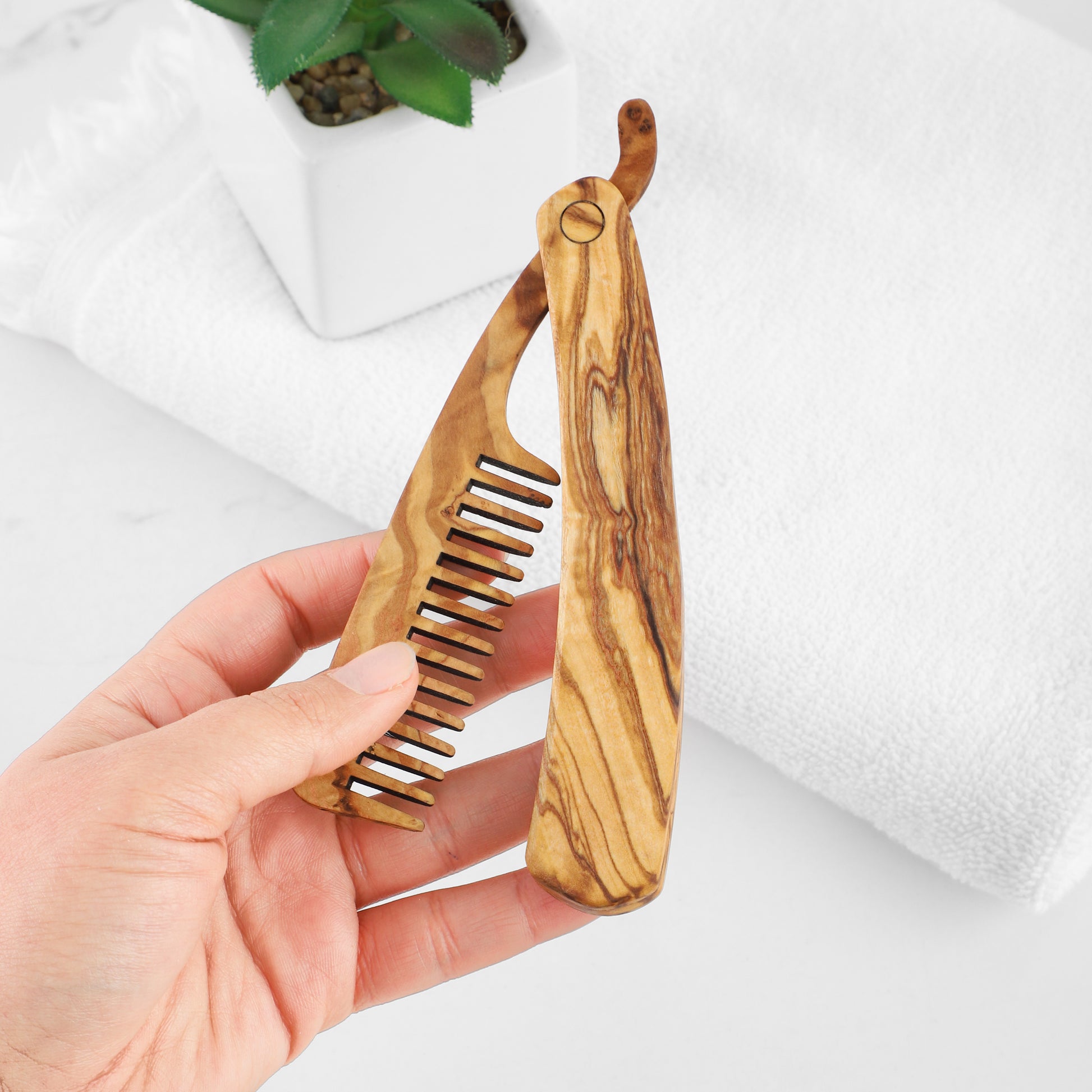 Handmade Folding Olive Wood Beard Comb - Leisure Life USA