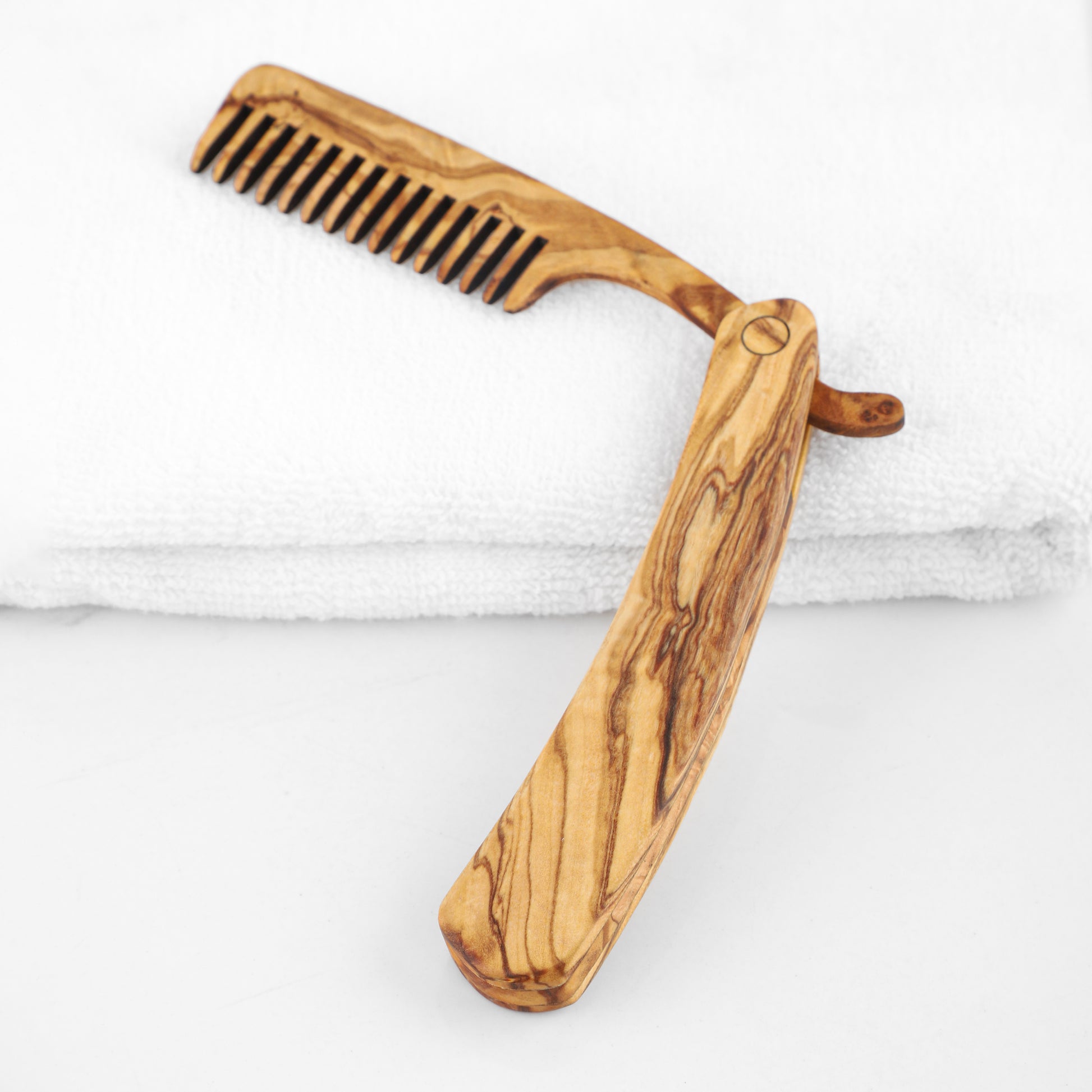 Handmade Folding Olive Wood Beard Comb - Leisure Life USA
