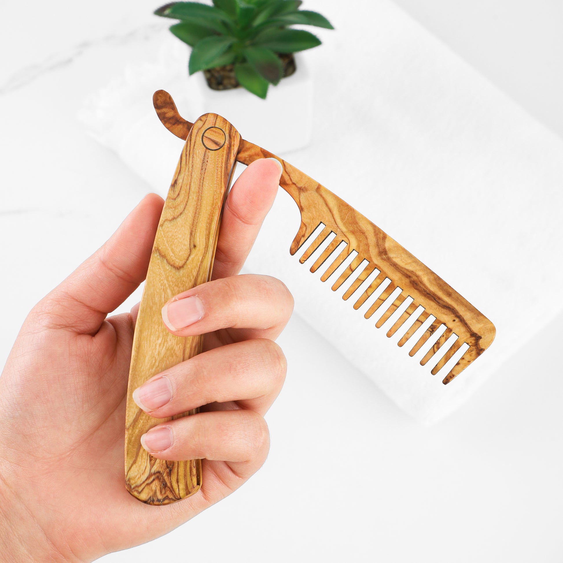 Handmade Folding Olive Wood Beard Comb - Leisure Life USA
