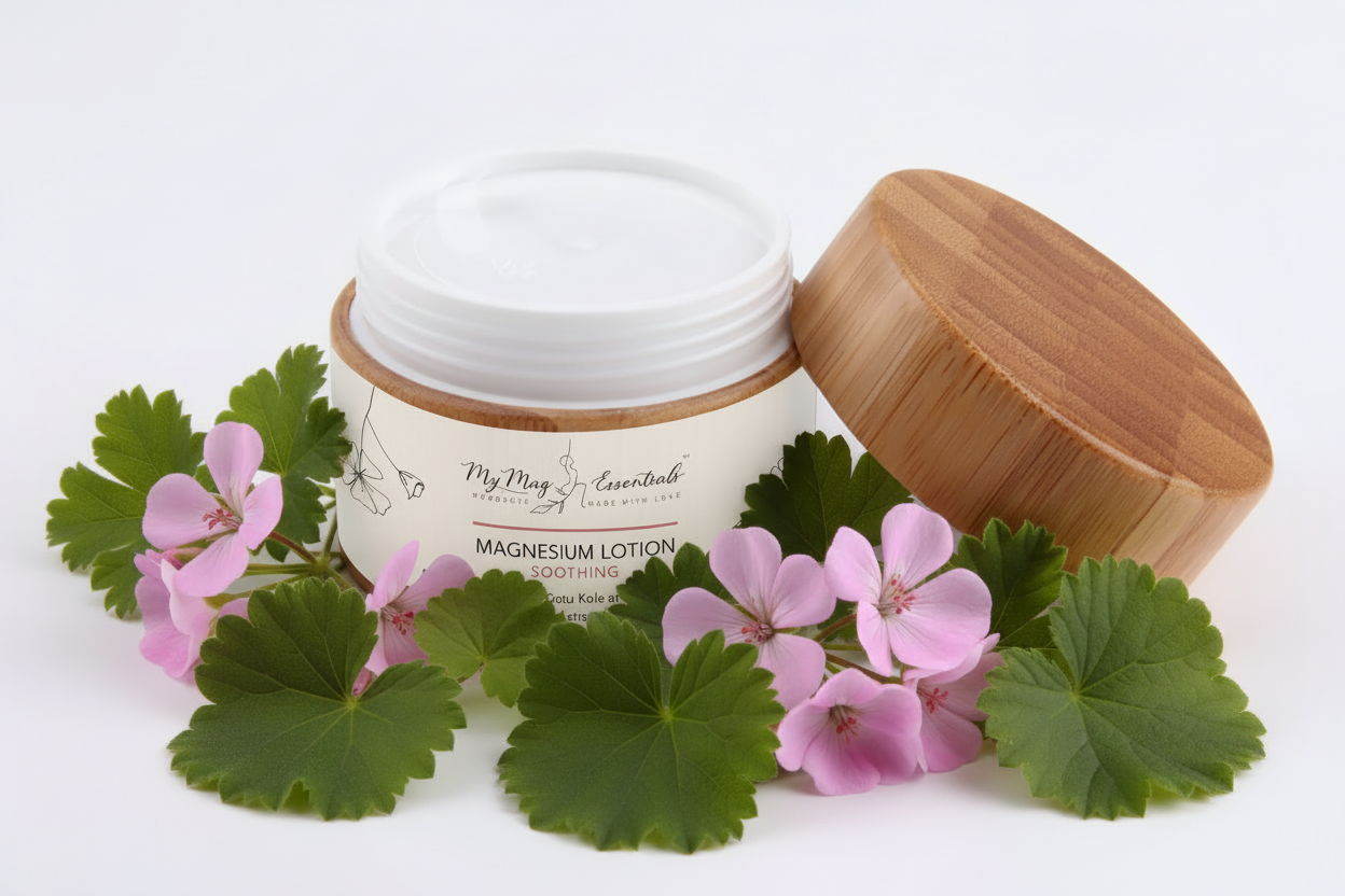 Australian Magnesium Lotion for Pain Management | Rose Geranium + Gotu Kola + Ginseng Extract | 100ml