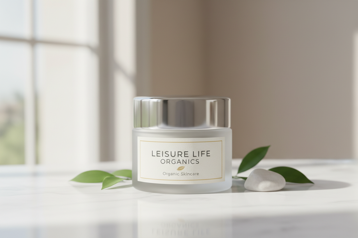 Face Cream with label:  Leisure Life Organics