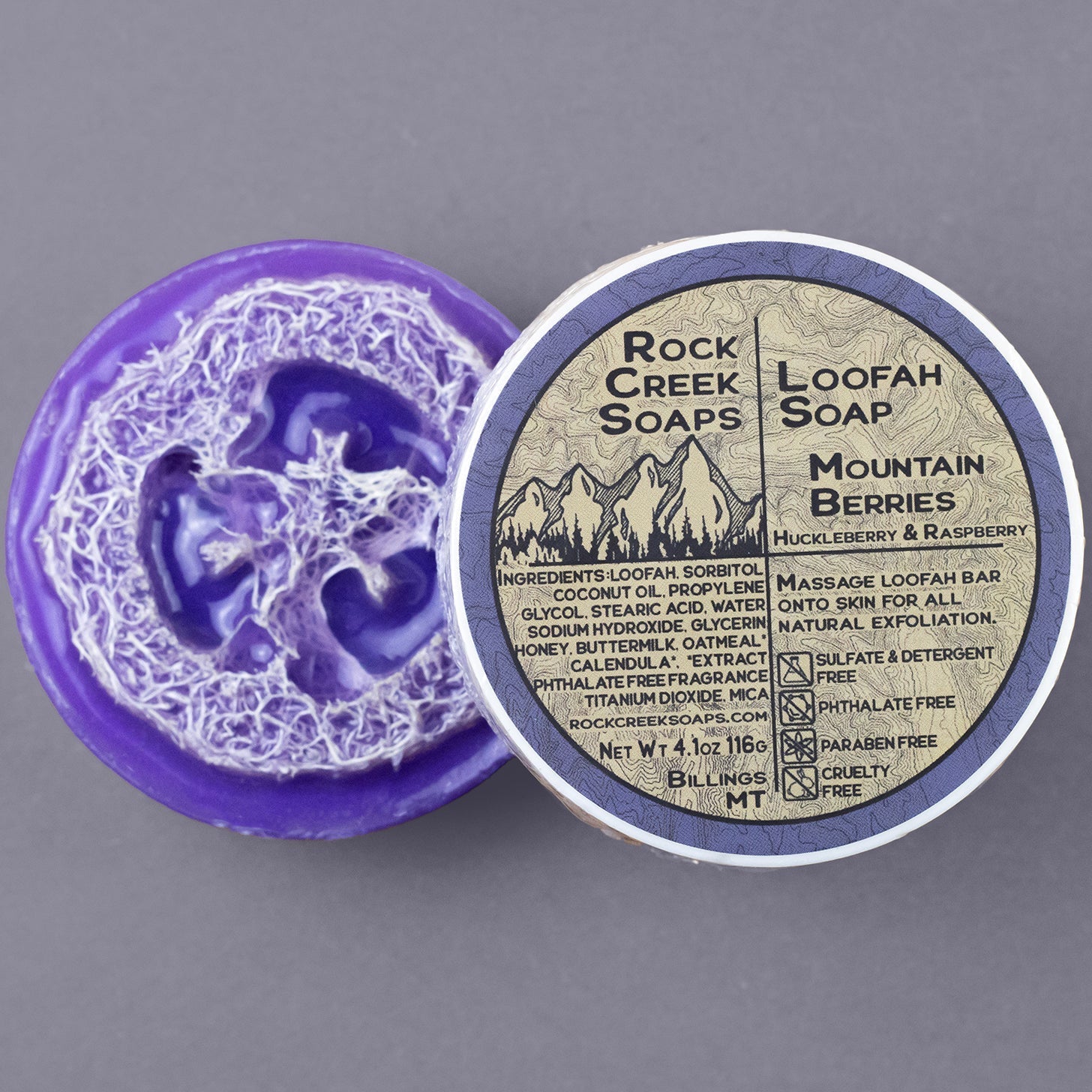 Rock Creek Huckleberry + Raspberry Loofah Soap | Mountain Berries Rock Creek Soaps