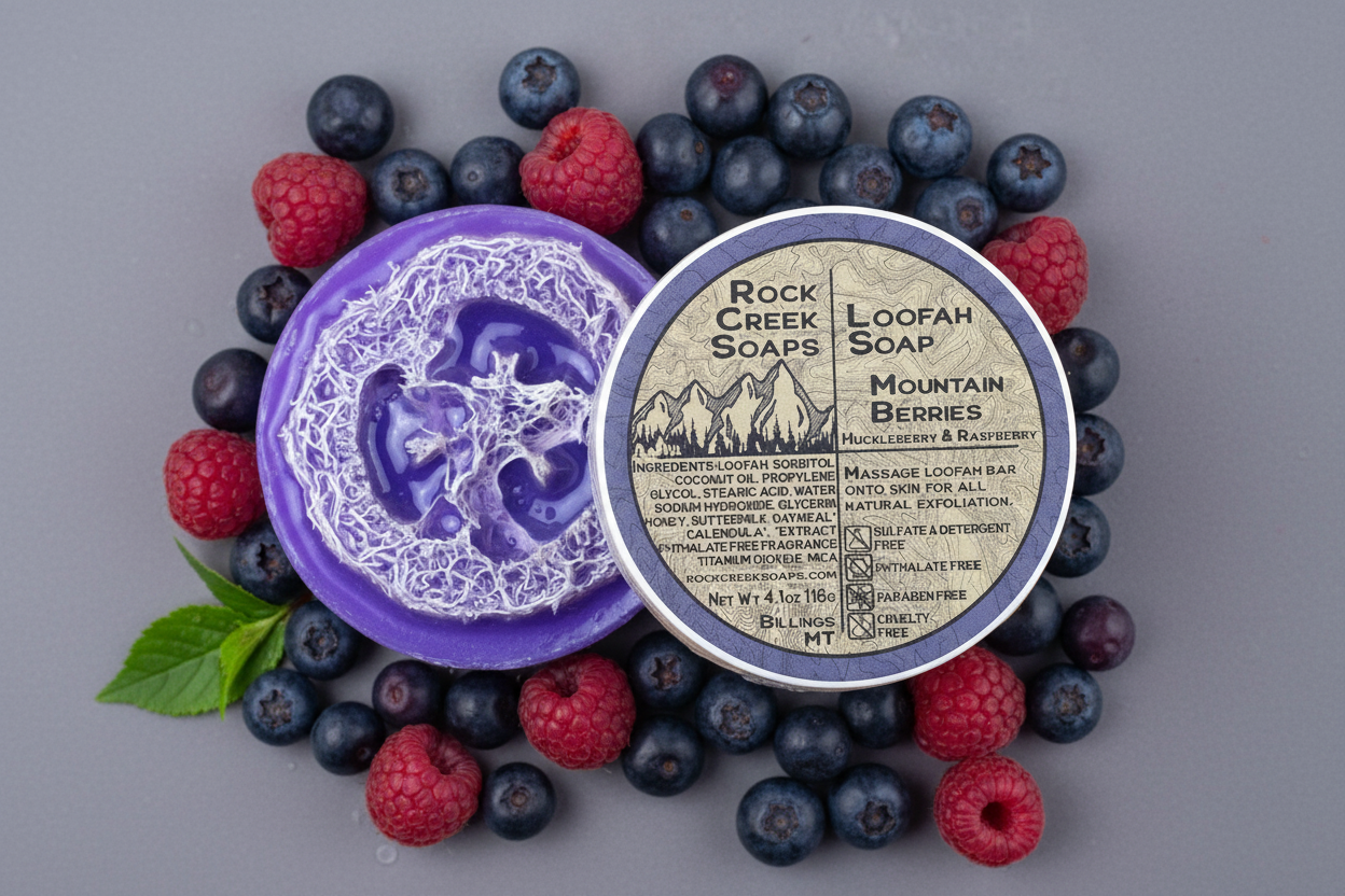 Rock Creek Huckleberry + Raspberry Loofah Soap | Mountain Berries Rock Creek Soaps