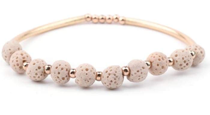 Fuze Lava Stone Essential Oil Bracelet | Beige Stone with Gold - Leisure Life USA