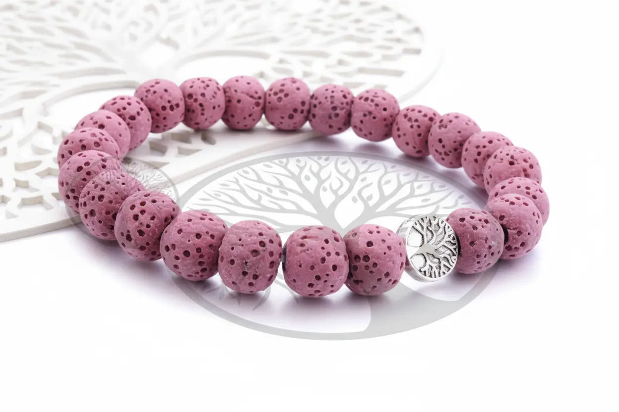 Pink Tree of Life Lava Stone Essential Oil Bracelet Green Danae