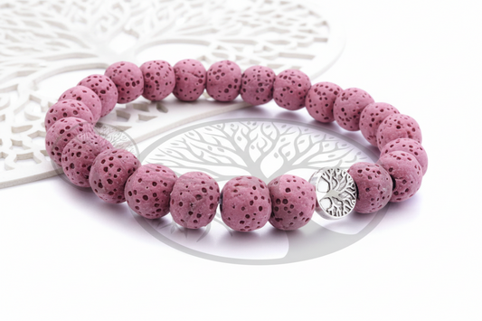 Pink Tree of Life Lava Stone Essential Oil Bracelet