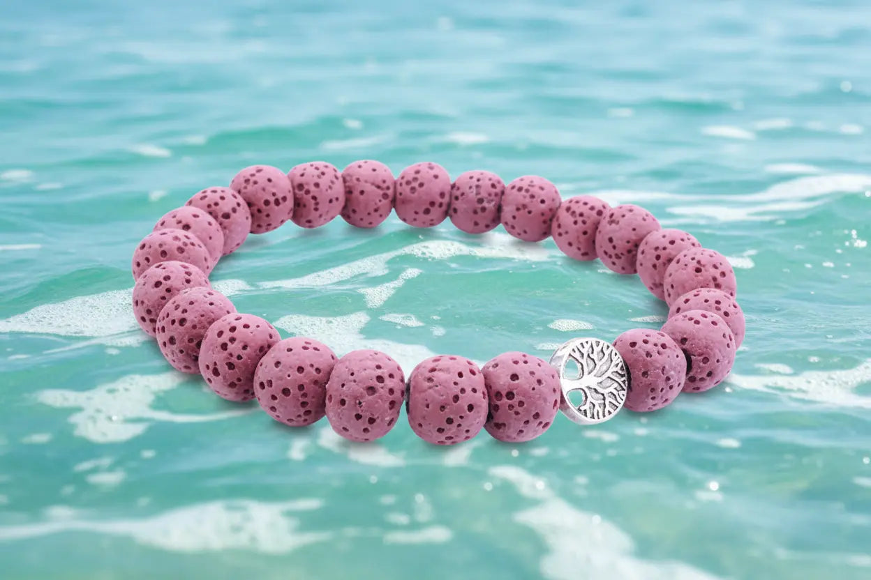 Pink Tree of Life Lava Stone Essential Oil Bracelet Green Danae