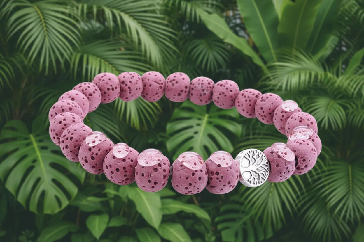 Pink Tree of Life Lava Stone Essential Oil Bracelet Green Danae