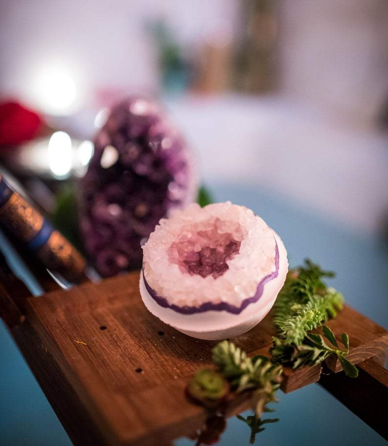 Artisan Amethyst Geode Bolivian Rose Salt Bath Bomb - Leisure Life USA