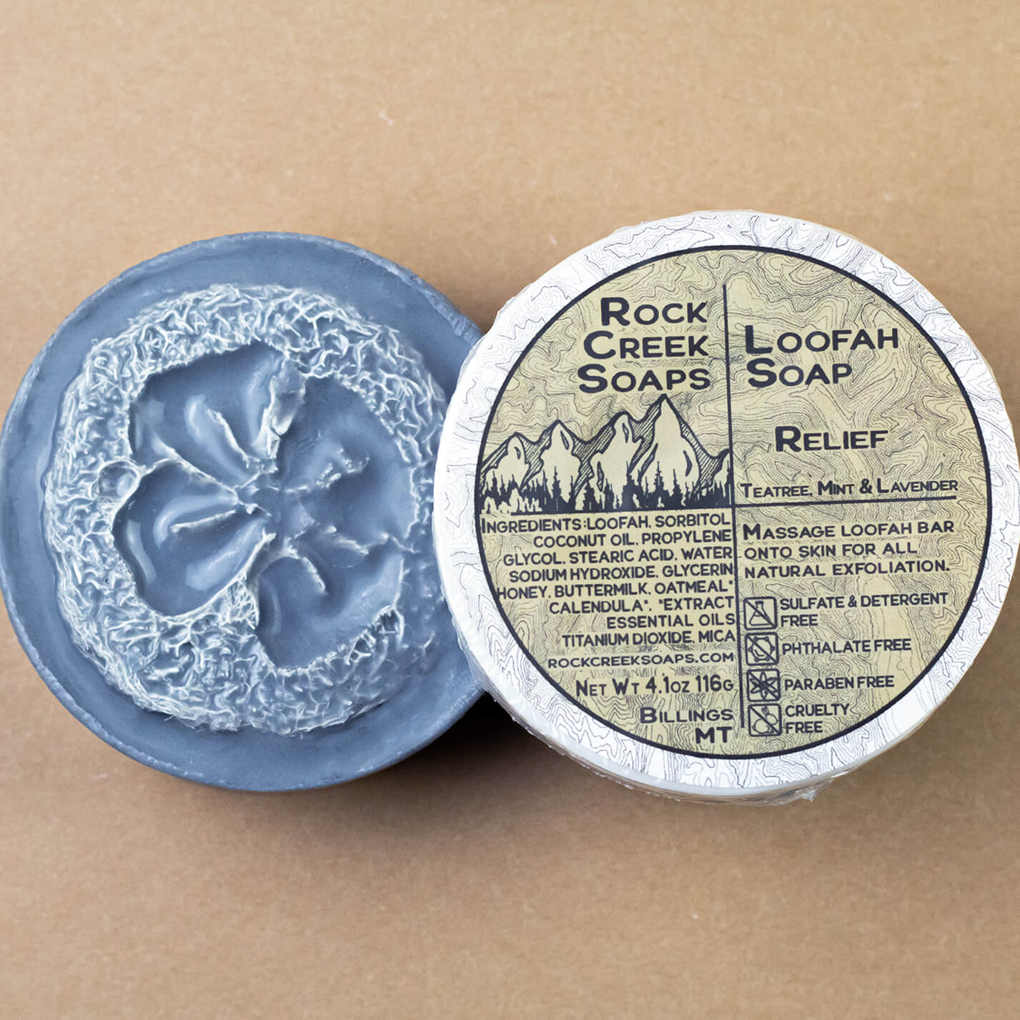 Rock Creek Peppermint + Tea Tree + Lavender Loofah Soap | Relief Rock Creek Soaps