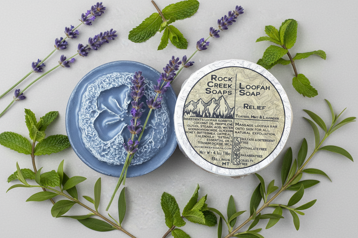 Rock Creek Peppermint + Tea Tree + Lavender Loofah Soap | Relief Rock Creek Soaps