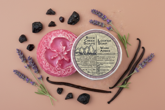 Rock Creek Black Amber + Lavender + Vanilla Loofah Soap | Warm Amber Rock Creek Soaps